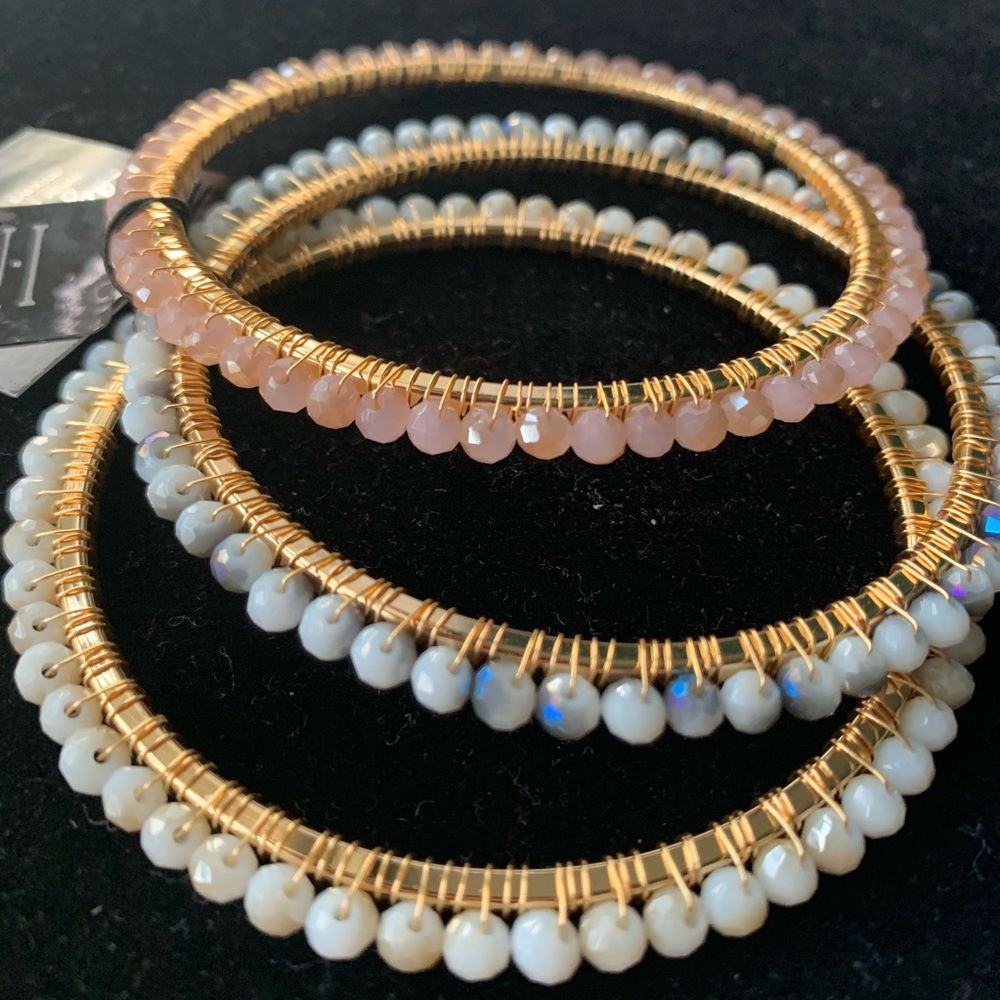 Wire Wrapped Beaded Bangle Trio
